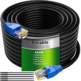 Cat5e Outdoor Ethernet Cable 100 Feet, LLDPE &amp; PVC Dual Jackets, UTP, 24AWG | Heavy Duty, Direct Burial, Waterproof, PoE, UV-Resistant, Network LAN RJ45 Cable Support Cat6/Cat5e/Cat5 for Outdoor &amp; Indoor