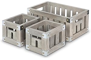 Home Zone Living Wood Storage Crate for Organization and Storage, 3 Pack, Brown