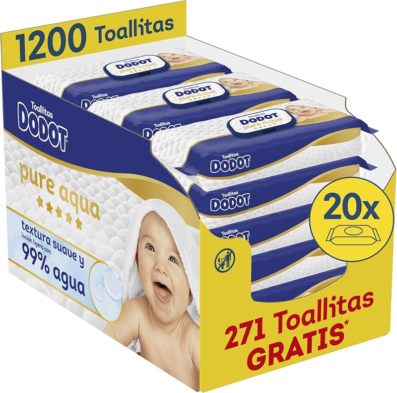 Pure Aqua Nuevo Toallitas con Textura para Bebé, 20 Paquetes de 60 Unidades = 1200 Toallitas, Textura Suave y Loción con 99% de Agua