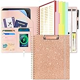 Ospelelf Clipboard with Storage Spiral Clipboard Folio for Letter Size,Organizer Folder with Zipper Pouch and 5 Dividers,Leather Portfolio for Office, School Rose Gold