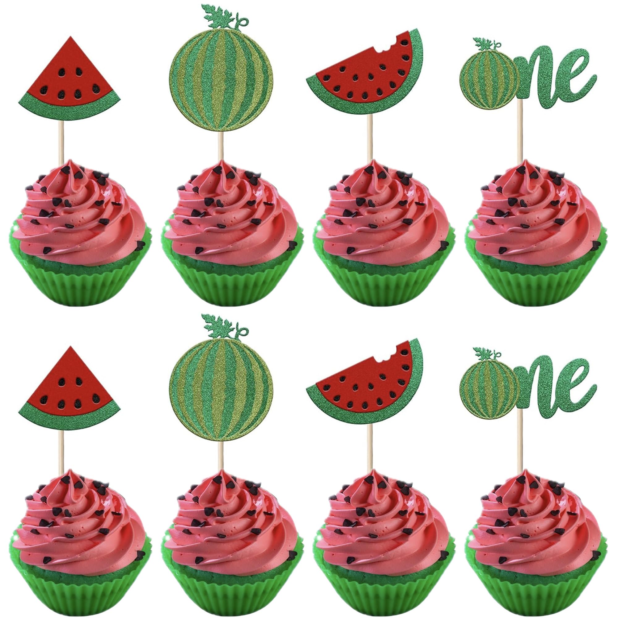 SYKYCTCY 24 Pack Watermelon Cupcake Topper One in a Melon Cupcake Picks Watermelon First Year Birthday Baby Girl First Birthday Party Cake Decorations Supplies