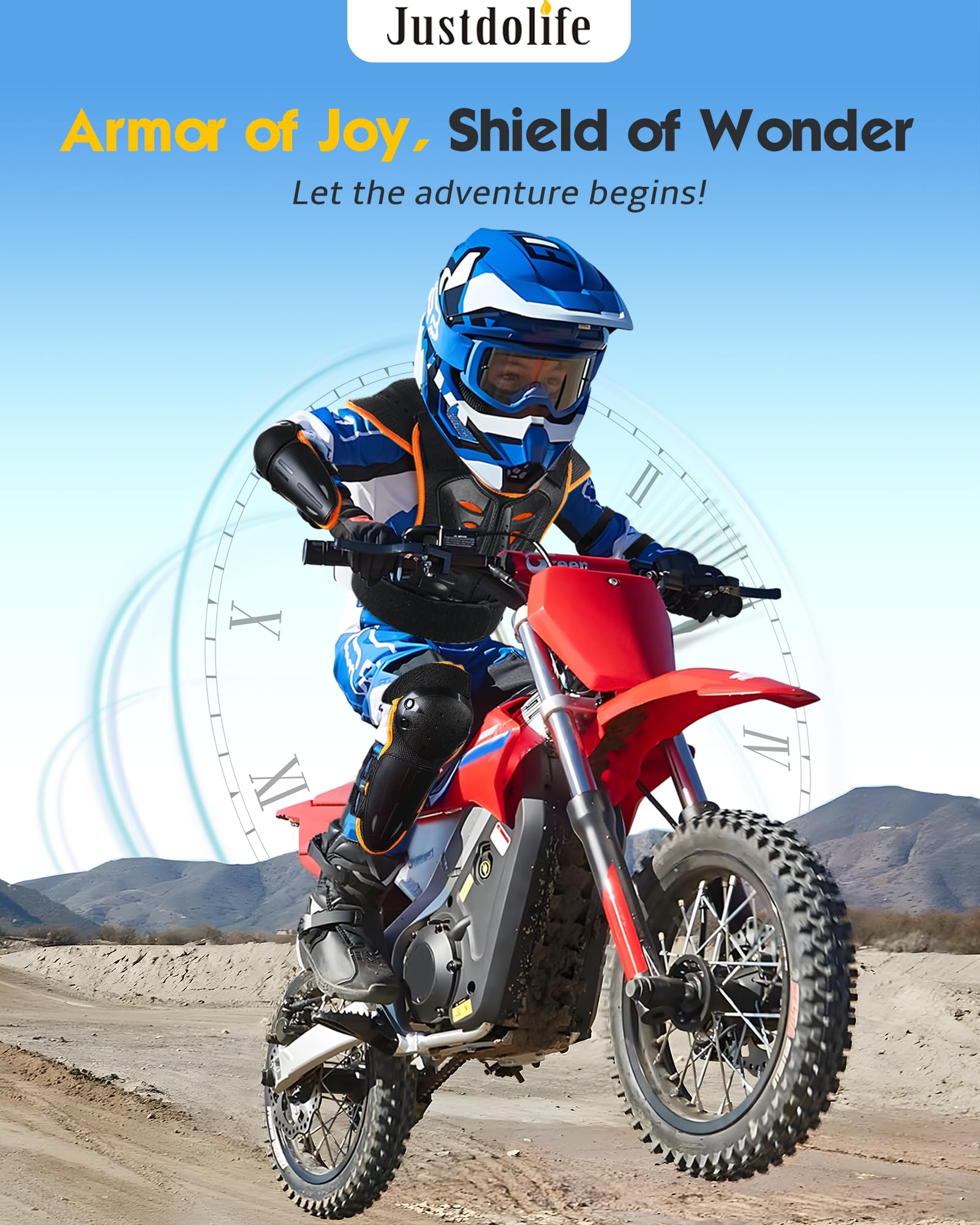 Youth Dirt Bike Gear, JUSTDOLIFE 5 PCS Motorcycle Armbor Protection Jacket, Kids Motorcycle Armor with Knee Pads Elbow Pads Chest Protector Racing for Outdoor Sports