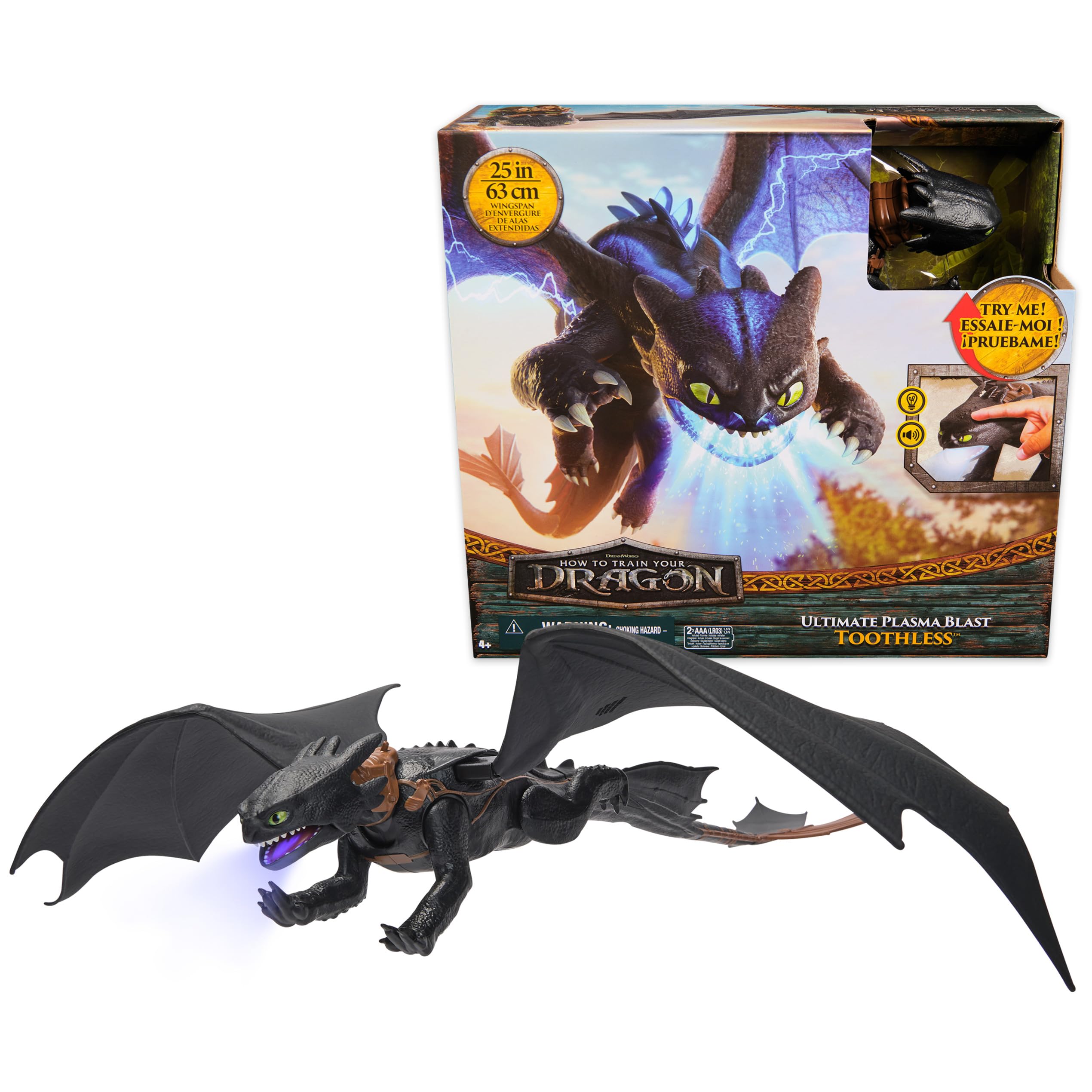Photo 1 of Dreamworks Dragons, How to Train Your Dragon, Ultimate Plasma Blast Toothless, 25” Wings with Lights & Sounds Action Figure, Kids Toys for Boys Ages 4 and up