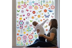 MOFUGUI Spring Window clings for Glass Windows Flowers Butterfly Sun Prints Thick Gel Clings Toddlers Classroom Home Nursery Birthday Party Holiday Supplies (WS015)