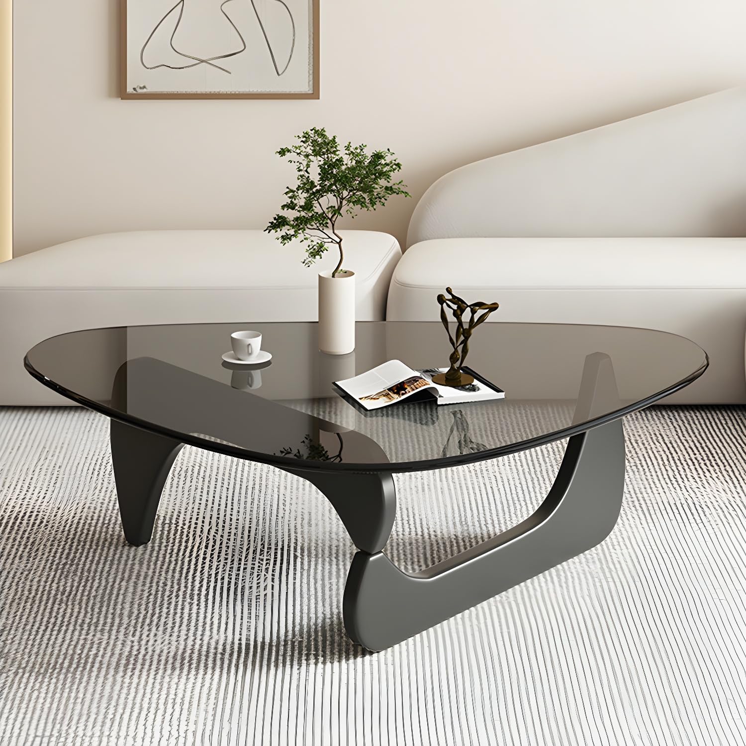 CODOMI Mid-Century Triangle Glass Coffee Table Vintage Glass End Table ...
