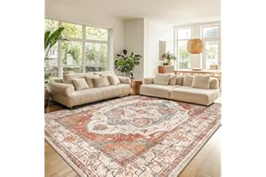 RELEANY 8x10 Area Rugs Machine Washable 8x10 Rug Low Pile Carpet No Shedding Area Rugs for Living Room Bedroom Dining Room Kitchen Entrance Indoor-Brick/Pink