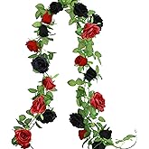 Greentime 2 Pack Black Red Artificial Rose Flower Garland 13ft Gothic Elegant Valentine's Day Decor Fake Rose Vine Gift for Her Home Wedding Arch Party Wall Table Birthday Decoration