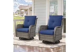 Belord Outdoor Swivel Rcoker Patio Chairs - Outdoor Swivel Patio Chairs Set of 2 Wicker Chair Patio Furniture Sets with Covered Cushion for Porch Deck Balcony Garden, Blue