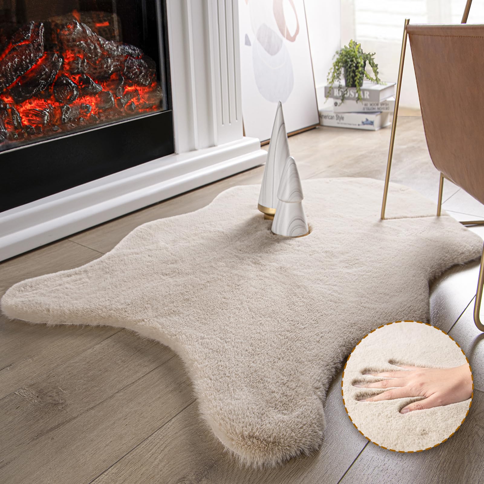 Ashler Faux Fur Rug, Upgraded Soft Faux Rabbit Fur, Beige Area Rugs, 2 x 3 Feet, Machine Washable Nursery Decor Throw Rugs for Bedroom, Kids Room, Living Room