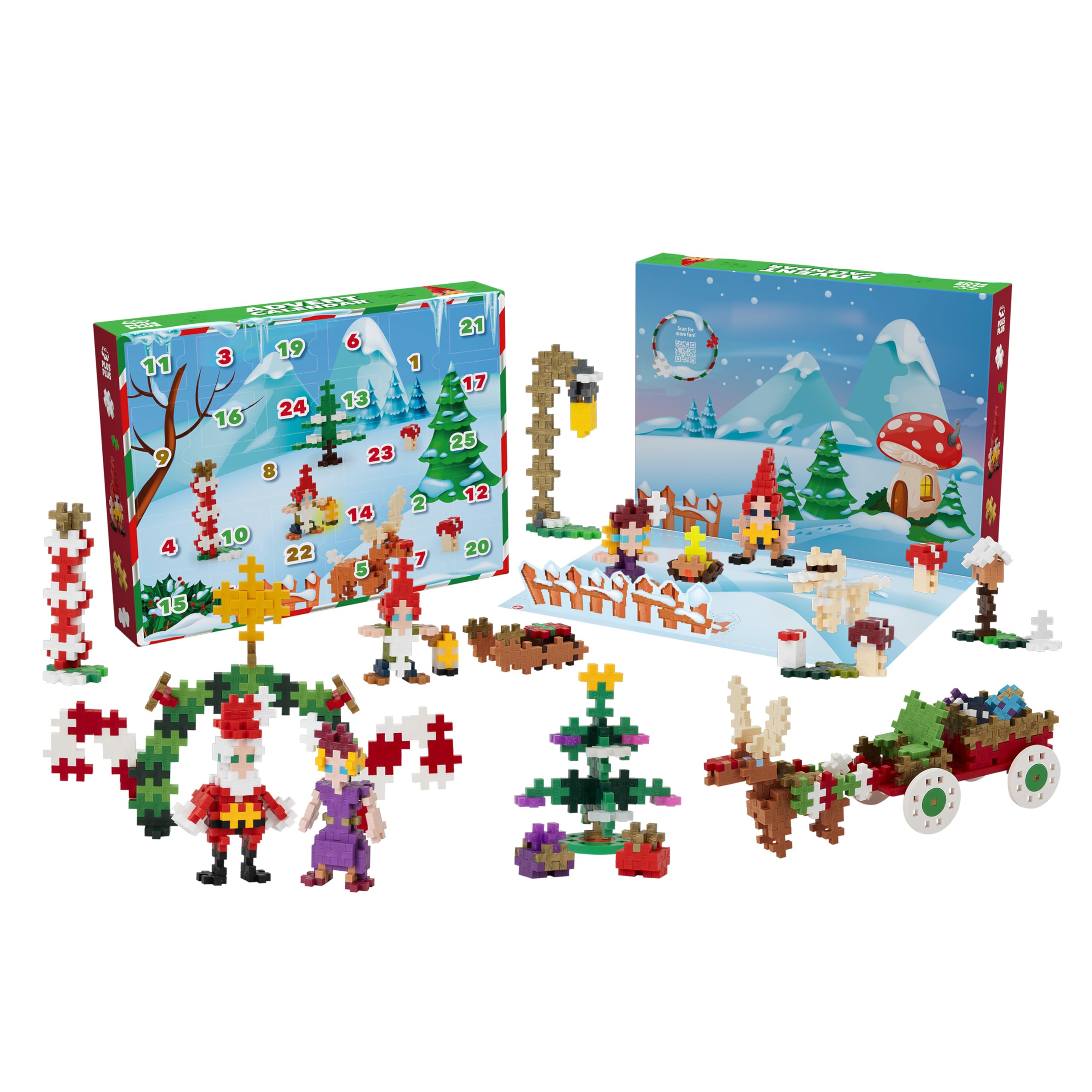 Plus Plus Advent Calendar 2025 Kids - Christmas Building Blocks Toy with 25 Festive Daily Builds, Construction Toys, STEM Play Learning Resources - Girls and Boys Toys Age 5 Plus - Santas World