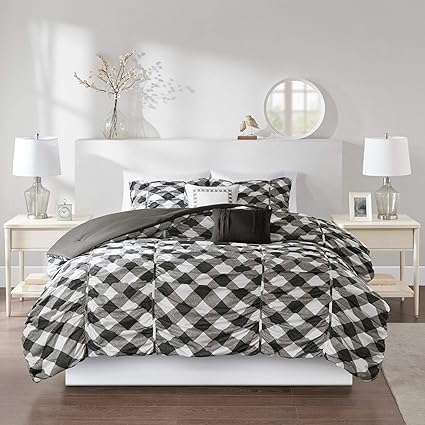 Amazon Com Misc 5 Piece Black White Checkered Comforter Full