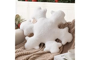 AELS 21.6 Inches 3D Snowflake Christmas Decorative Throw Pillow, Cute Winter Faux Fur Plush Throw Pillow, Living Room Bedroom Nursery Decor, White Christmas Decoration, Snow White