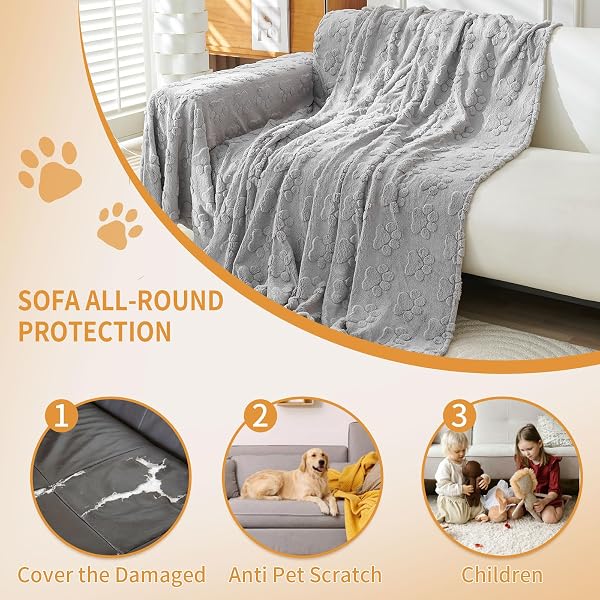 AKPGQ FAUX FUR COUCH COVER FOR DOGS WASHABLE,FUZZY PET COUCH COVERS FOR SOFA,L SHAPED SOFA COVER,THICK SOFT COVER NON-SLIP COUCH COVER FURNITURE PROTECTOR PET FRIENDLY (GREY, 71 * 118)