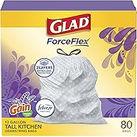 Glad ForceFlex Tall Kitchen Trash Bags, 13 Gallon, Gain Lavender, 80 Count (Package May Vary)