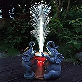 RCTTICUU Elephant Statue Solar Garden Decor,Resin Elephant Statue and Colour Changing Optical Fiber Solar Lights,Outdoor Decor for Balcony, Garden, Patio, Yard, Lawn, Gifts for Mom Grandma