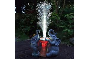 RCTTICUU Elephant Statue Solar Garden Decor,Resin Elephant Statue and Colour Changing Optical Fiber Solar Lights,Outdoor Decor for Balcony, Garden, Patio, Yard, Lawn, Gifts for Mom Grandma
