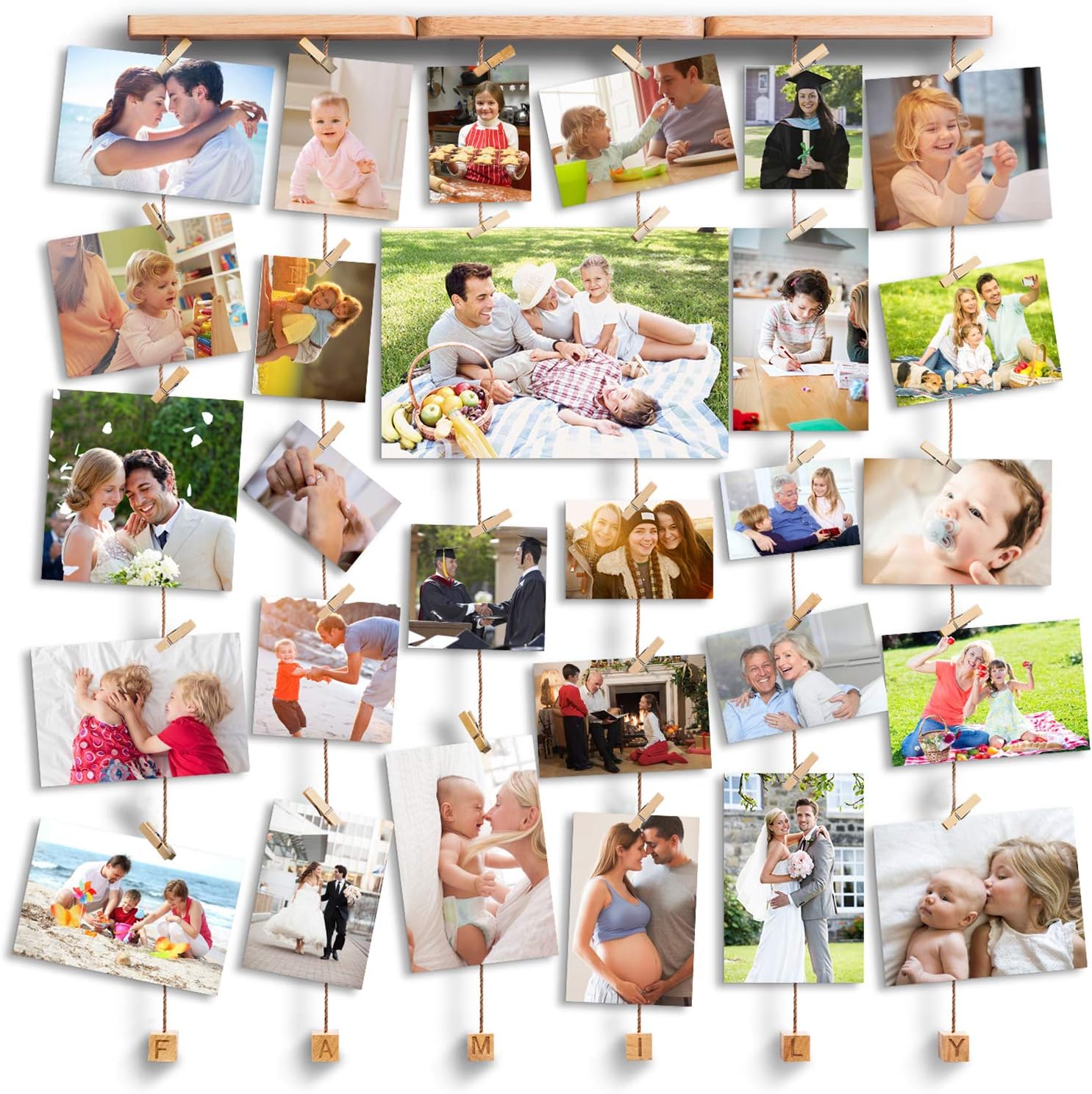 Amazon Com Love Kankei Family Picture Frame Collage Picture Frame For Wall Hanging Display 30 Pegs For Mixed Size Picture