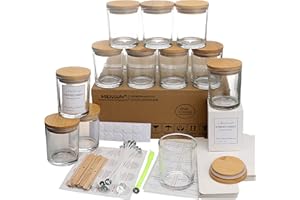 MILIVIXAY 12 Pack 10 OZ Clear Glass Candle Jars with Lids and Candle Making Kits - Bulk Empty Candle Jars for Making Candles - Spice, Powder Containers.