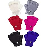 Boao 6 Pairs Kids Winter Convertible Fingerless Gloves Knitted Mitten Warm Gloves with Cover for Kids and Teens