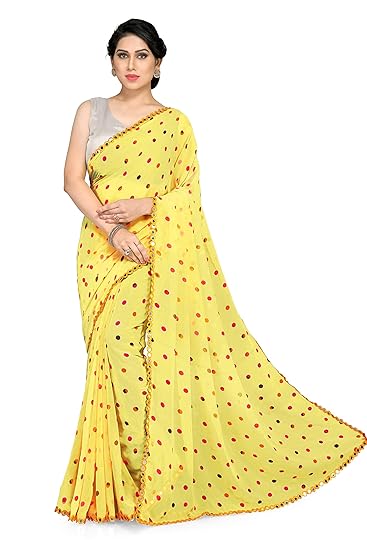 Womens Georgette Saree With Blouse Piece (11639_Yellow)