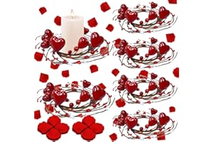 QAUYETM 6 Pcs Valentine Candle Rings Wreaths Candle Accessories with Red Heart and Berry Candle Holder Rings for Valentines Day Table Centerpiece Wedding Windows Kitchen Cabinets with 1000 Rose.