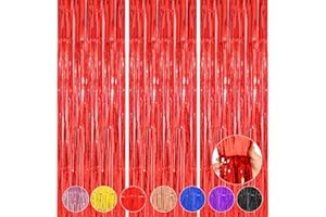 ACCEVO Red Party Streamers 3Pack Metallic Foil Fringe Curtains Streamers 3.3x8.2 Tinsel Streamers for Parties Valentine's Day Christmas Carnival Xmas New Year Decorations Casino Theme Party Decor