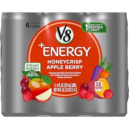 Amazon Com V8 Energy Healthy Energy Drink Natural Energy From Tea Honeycrisp Apple Berry 8 Ounce Can Pack Of 6 Grocery Gourmet Food