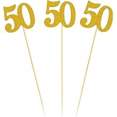 10-Pack Gold 50th Birthday Centerpiece Sticks - Double-Sided Glitter Table Toppers For Anniversary & Party Decor
