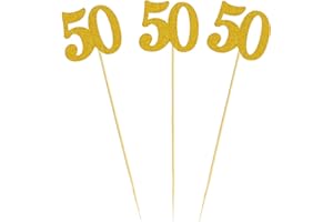 RASSLISA 12PCS 50th Birthday Centerpiece Sticks Glitter Number 50 Table Centerpieces Flower Toppers for Anniversary Reunion and Party Decorations (Gold)
