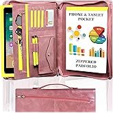 AZXCG Portfolio Binder, Pink Portfolio with Handle and Zipper,Leather Padfolio for Women,Professional Business Portfolio Organizer,A4 Notepad Holder, Gift for Valentine's Day,Girls and Women,
