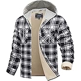 Cotrasen Flannel Jacket for Men with Hood Sherpa Lined Fleece Plaid Shirt Jacket Cotton Soft Warm Winter Coat with 5 Pokects