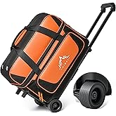 GoHimal 2-Ball Bowling Bag, Large Storage Pocket | Fits US men's size 15 shoes,oversized accessory pocket, retractable handle extends to 40",durable wheels, lightweight design