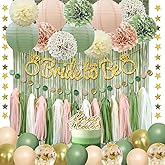 Sage Green Bachelorette Party Decorations, Bride To Be Decorations Include Paper Pompoms Lanterns Fringe Curtain String Tassel Balloon banner for Bachelorette Wedding Bridal Shower Decorations