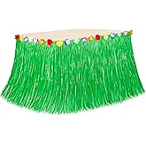 Hawaiian Party Table Decorations, 1PCS Green Luau Party Table Skirt Decorations, 108 X 29.5" Grass Skirts Luau Party Favors, Luau Table Skirt for Summer Tropical Hula Parties Decor Accessories