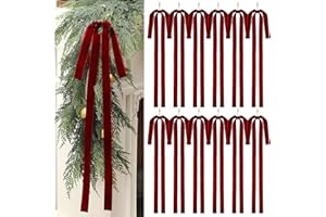 Janinka 12 Pcs Burgundy Long Velvet Bow Ornaments Christmas Swag 23.5x15.5 Inch Vintage Large Velvet Christmas Staircase Wreath Bows Tree Topper Bows Large Bow for Outdoor