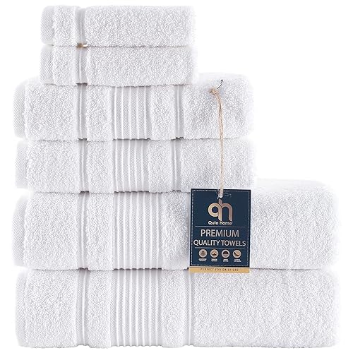 Qute Home 6-Piece Bath Towels Set, 100% Turkish Cotton Premium
