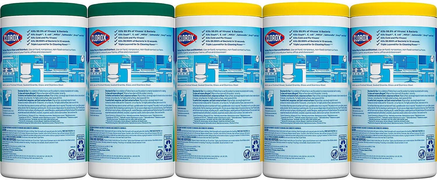 Clorox Disinfecting Wipes Variety Pack - 5X Cleaning Power, Kills 99.9% of Bacteria - 5 Pack, 425 Count Total: Health & Personal Care