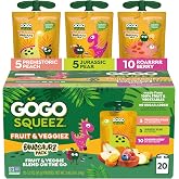 GoGo squeeZ No Sugar Added Jurassic Fruit &amp; veggieZ Applesauce, 20 Count | Kids On The Go Fruit &amp; Veggie Snack with Pear, Berry &amp; Peach; 3.2 Oz Pouches, Gluten and Nut Free, Recloseable Cap, BPA-Free