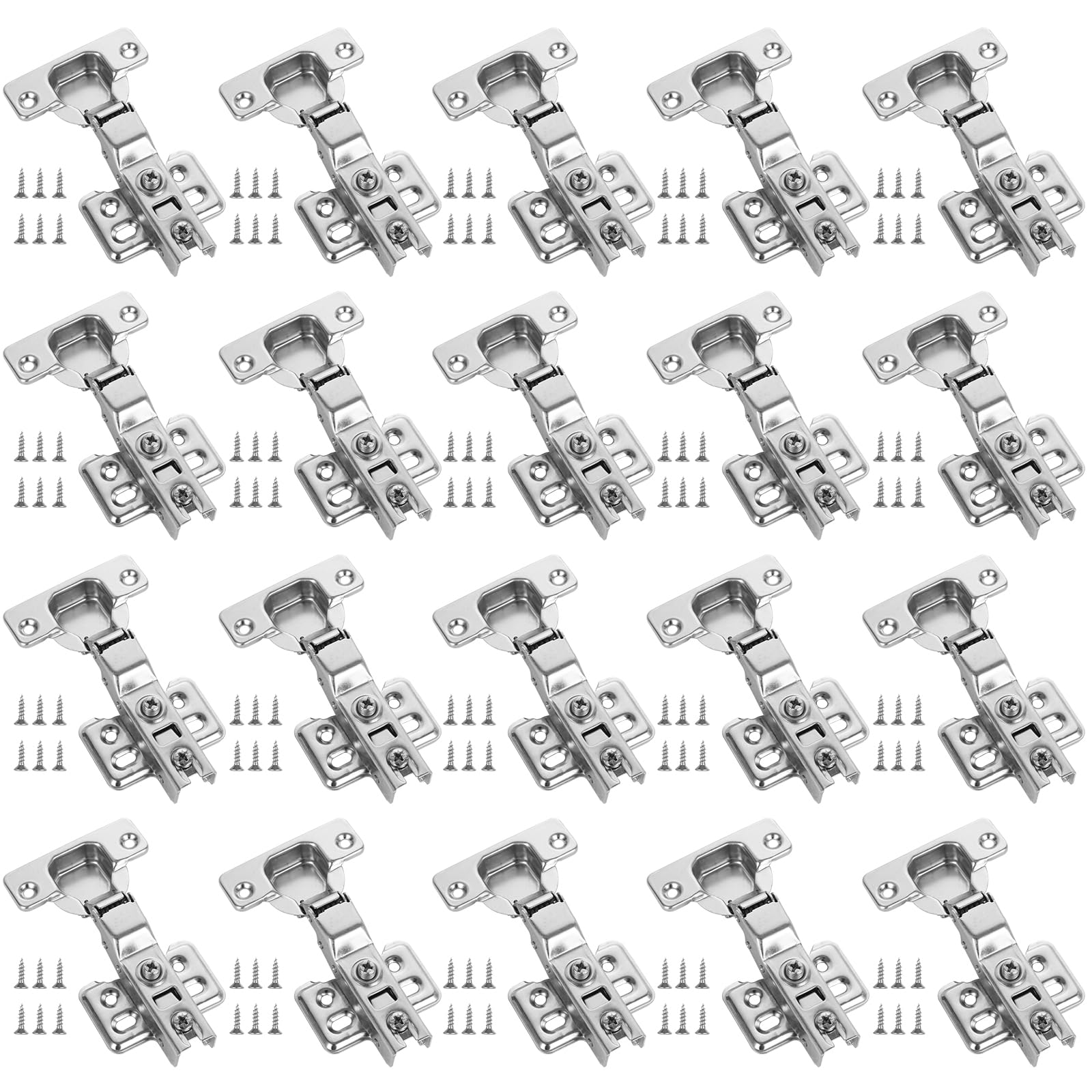 APACALI 20 PCS Half Overlay Kitchen Cupboard Hinges, Kitchen Cabinet Hinges with Screws, Cabinet Hinge, Soft Close Hinge for Kitchen Cupboards, Bathroom, Bedroom, Dining Room, Silver