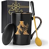 Jmugmt Letter A Personalized Initial Mugs with Flower, Letter A Personalized Coffee Mug, Customized Cool Letter Mugs for Women, Bridal Shower Gifts, Women's Initials Gifts Mug 14 OZ Matte Black