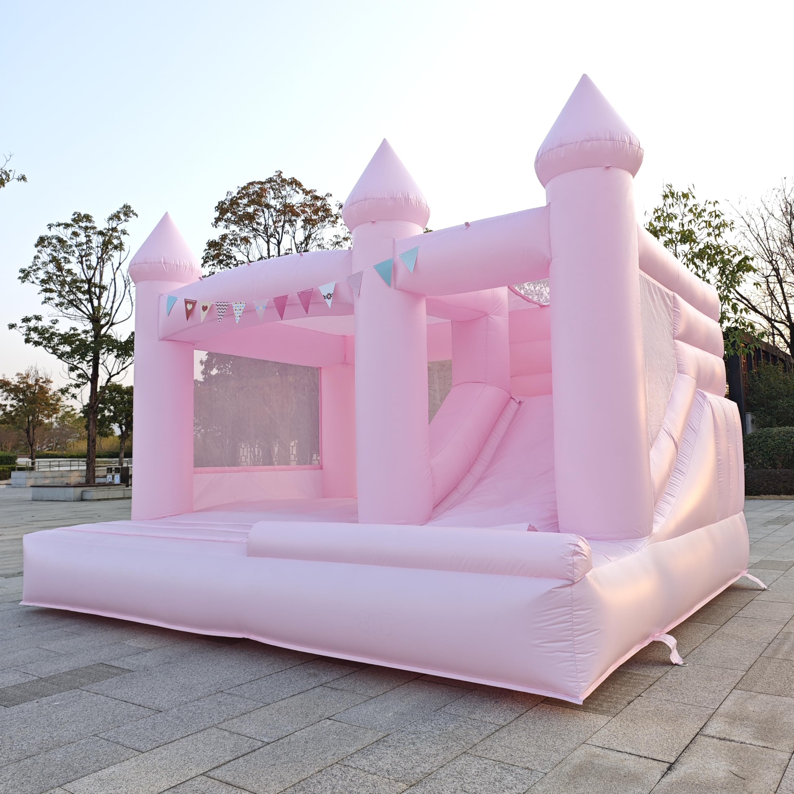 Photo 1 of 13FT 100% PVC Pink Bounce House Inflatable Bouncer with Air Blower Indoor and Outdoor Large Bouncing Castle Party Supplies & Holiday Decorations Easy to Install