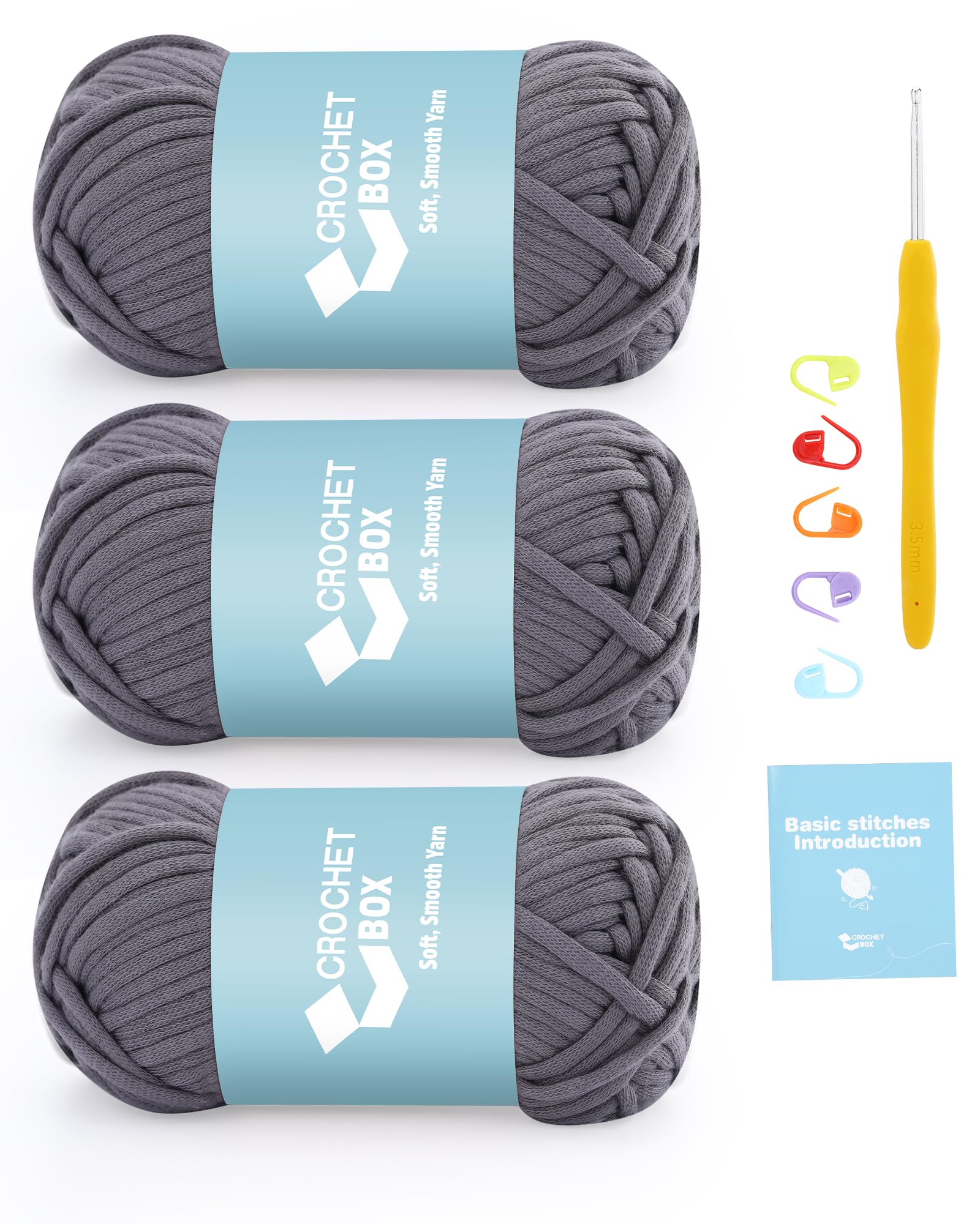 CROCHET BOX Yarn for Crocheting & Knitting - 3 PCS Beginner Yarn, Dark Gray, Easy to See Stitches, 50g, 55 Yards, Cotton Nylon Blend, Won't Split, Thoughtful Gift for Craft Lover — image 1