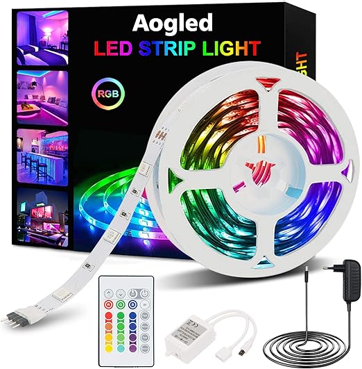 aogled tira led luces led rgb 5m kit 5050 led con control remoto de 24 botones y 16 variaciones de color tiras led para sala de estar dormitorio