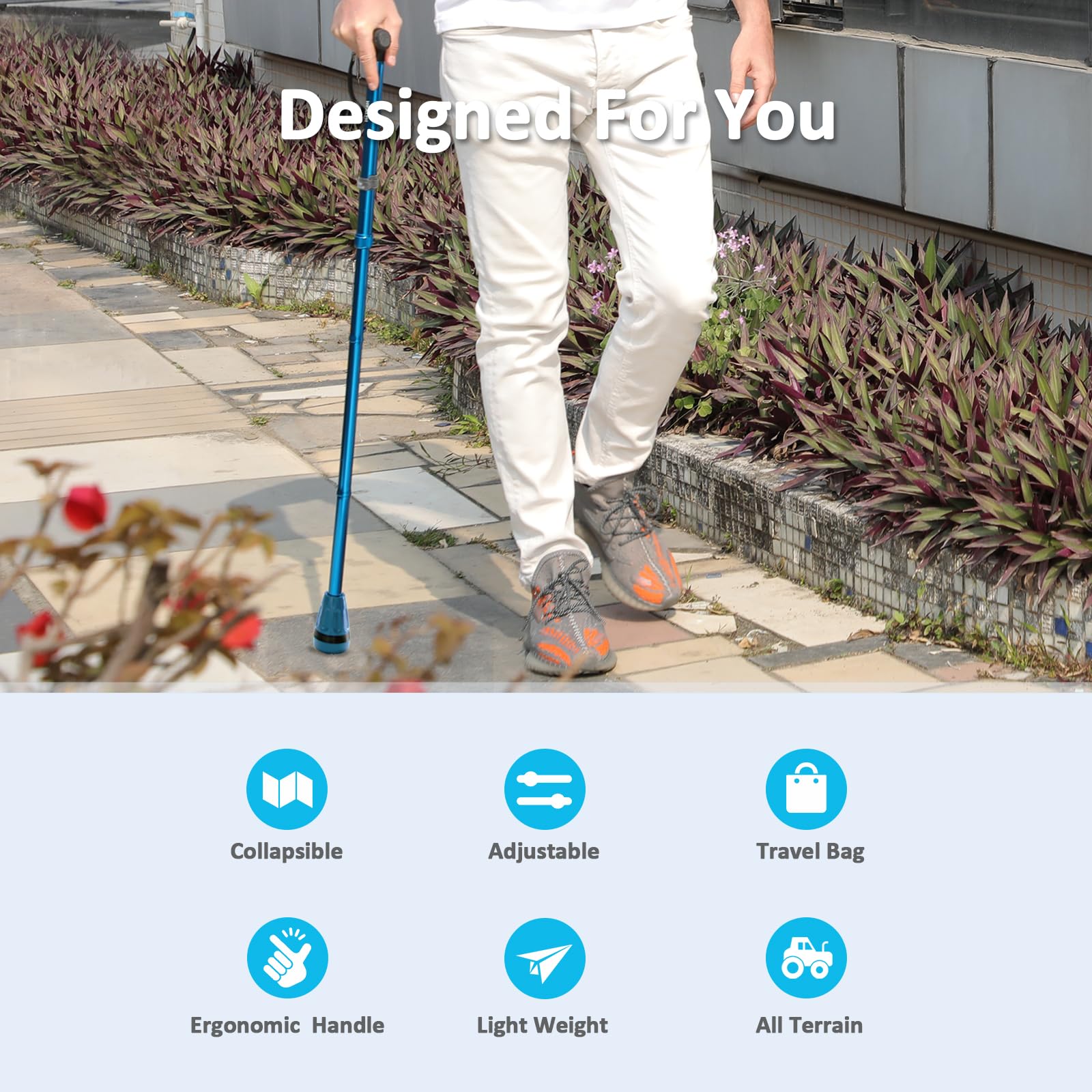 All Terrain Walking Cane for Men & Women, Lightweight, Foldable, Adjustable, Shock Absorption, Collapsible Walking Stick for Seniors & Adults | HealthBazaar