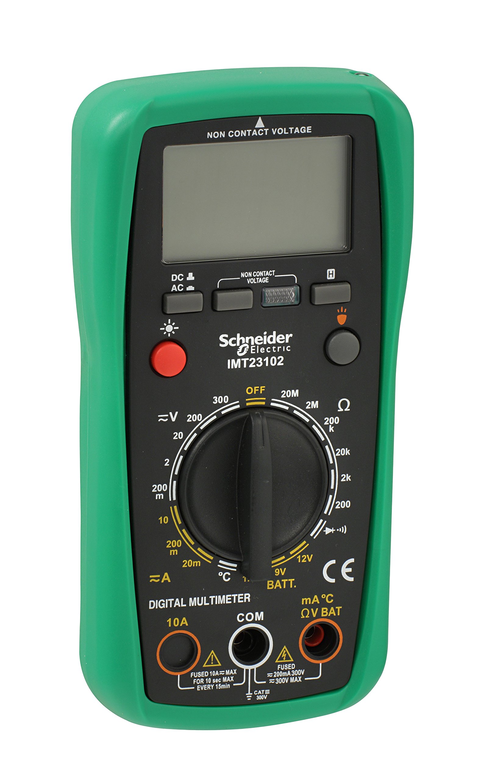Schneider Electric Thorsman Digital Multimeter with LCD Display, Illuminated, Category 3, 300V, Battery 9V, Green, Part Number IMT23202