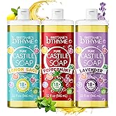 Brittanie's Thyme Pure Castile Liquid Soap Variety, Lavender/Peppermint/Lemon, 32 oz Pack of 3 | For Hair & Body, Gentle and Pure, Made with Natural Luxurious Oils, Vegan & Gluten Free Non-GMO