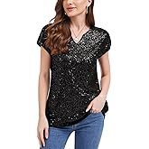 MINTLIMIT Women's Sparkly Sequin Tops Cap Sleeve Glitter Sparkle Blouse Loose Shimmer Shirt for Club Party Night Out