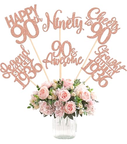 Refavor 90th Birthday Decorations - 9PCS 90th Birthday Party Decorations For Men Women Black Gold 90th Birthday Party Decor Happy 90 Years Old Party