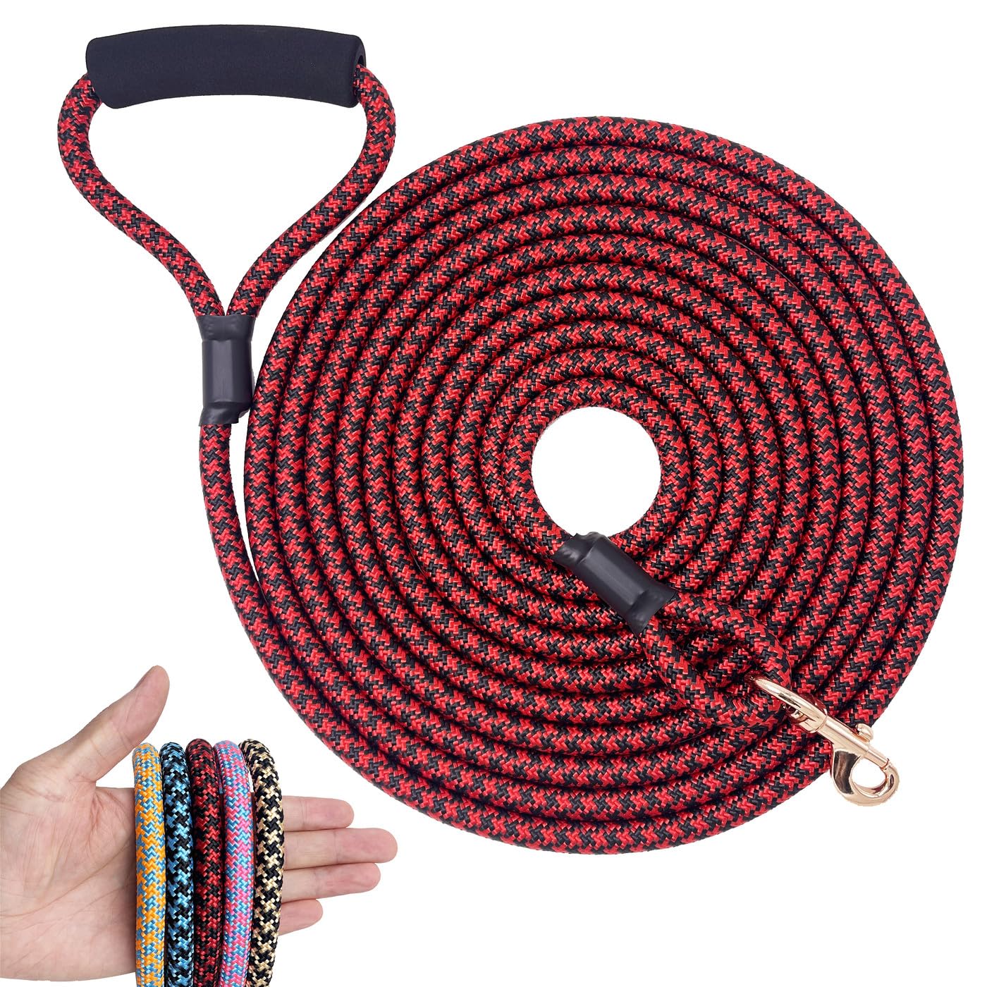 Shorven Nylon Strong Dog Rope Lead Leash Training Dog Lead with Soft Handle Red/Black (Dia:0.5" 30FT)