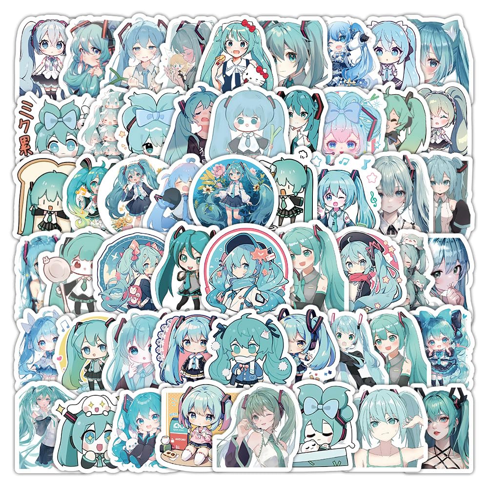 Hatsune Miku Stickers, 100Pcs Japanese Anime Stickers, Graffiti Waterproof Vinyl Stickers for Car Phonec Computer Guitar Luggage Skateboard, Teens